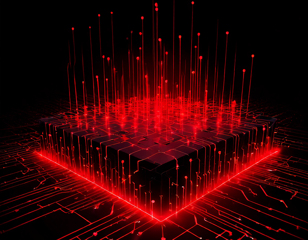 서버 클러스터 성능 그래프에서 한 개의 노드가 붉게 빛나며 급격한 부하 급증을 보이고, 주변 노드들은 성능이 저하되어 속도가 느려지는 IT 인프라 장애 상황을 시각화한 다이어그램입니다.