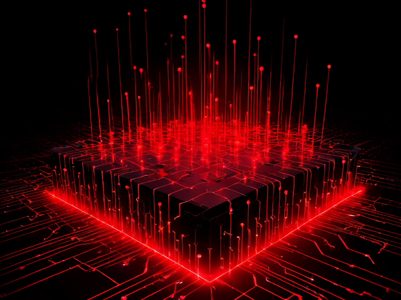 서버 클러스터 성능 그래프에서 한 개의 노드가 붉게 빛나며 급격한 부하 급증을 보이고, 주변 노드들은 성능이 저하되어 속도가 느려지는 IT 인프라 장애 상황을 시각화한 다이어그램입니다.