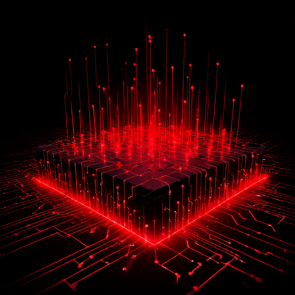 서버 클러스터 성능 그래프에서 한 개의 노드가 붉게 빛나며 급격한 부하 급증을 보이고, 주변 노드들은 성능이 저하되어 속도가 느려지는 IT 인프라 장애 상황을 시각화한 다이어그램입니다.
