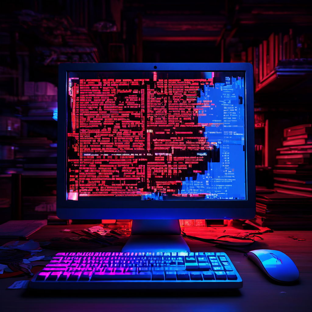 컴퓨터 화면에 여러 언어로 된 텍스트가 깨지고 오류가 발생하며 언어 리소스가 누락된 상태로 표시되어 다국어 지원 시스템의 문제점을 시각적으로 보여줍니다.